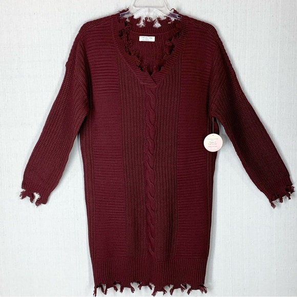 Full Circle Trends~NWT~Long Sleeve Cable Knit Frayed Edge Sweater Dress~Sz 1X - Picture 2 of 14